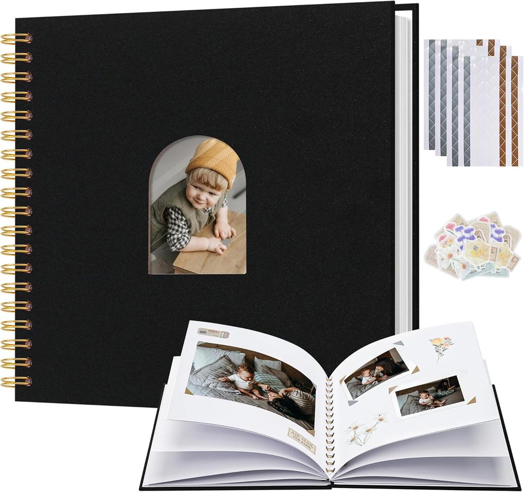 Linen Cover Scrapbook Album, 10 x 10 Inches, Photo Album Features A Hardcover Design with White Inner Pages, Perfect for Travel, Weddings, And Mother's Day (40 Sheets/80 Pages) Black