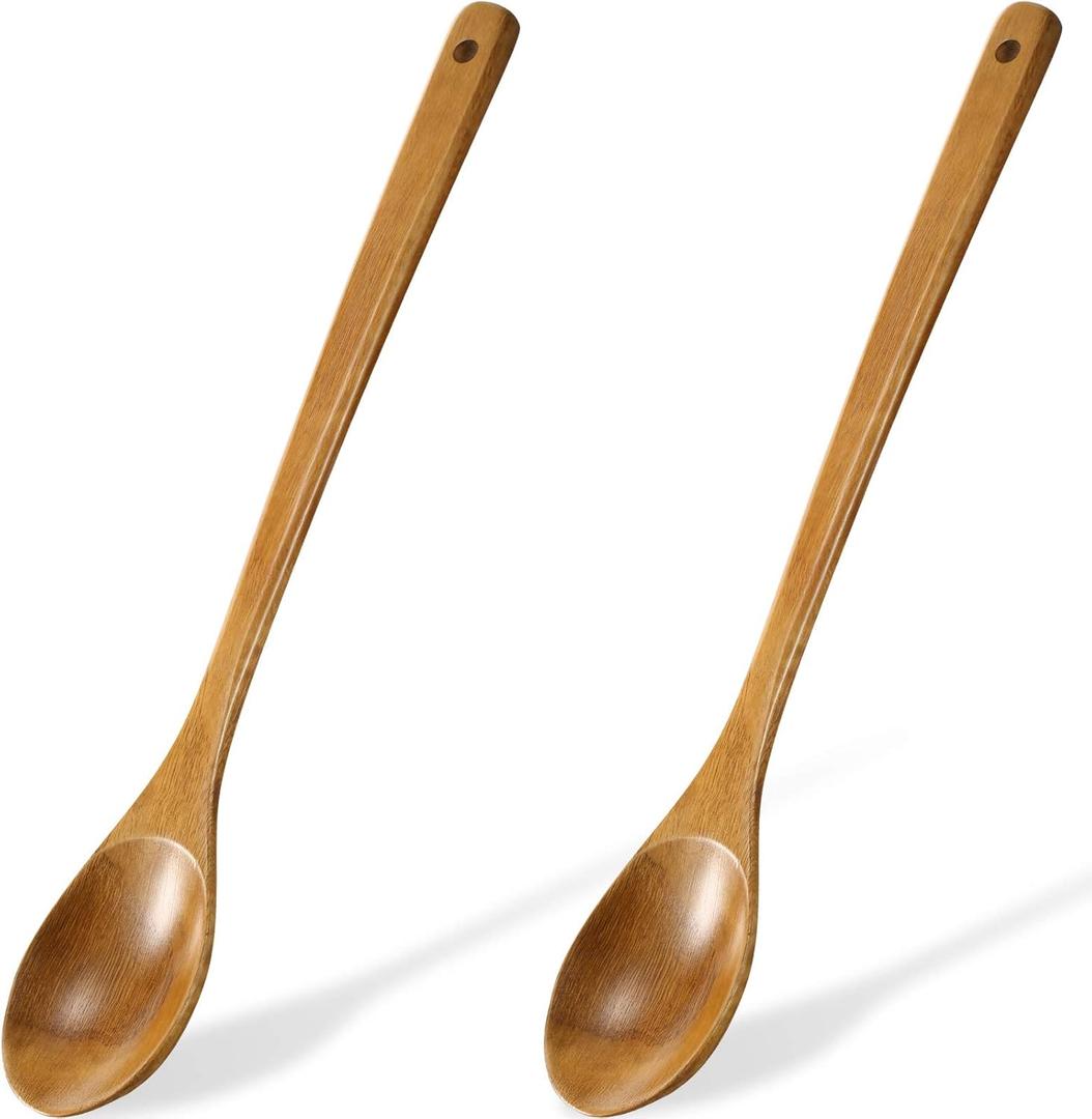 2 Pieces 16.5 Inch Wooden Mixing Spoon with Long Handle Non Stick Cookware Wooden Spoons for Stirring, Mixing, Boiling, Burlywood, 74 g