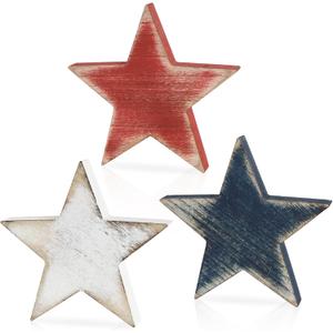 3 Pcs 4th of July Wooden Star Signs,Rustic Memorial Day Tiered Tray Decor, American Patriotic Table Decoration for Home Kitchen (Classic)