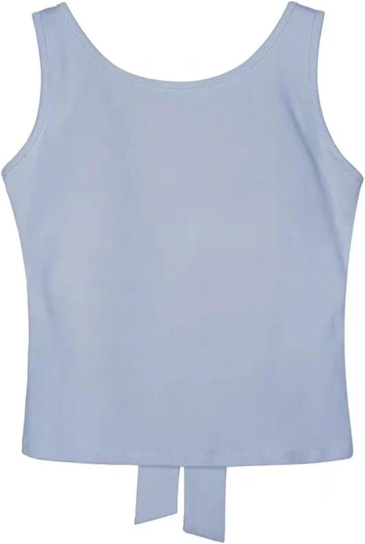 Tops Women Sleevelesss Tees Bow Backless Vest with Padded Solid Outwear Tank Top Skinny Hipster Street Vests (One Size, Blue)
