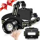 Rechargeable Headlamp, 5000 Lumens LED Super Bright Headlight with Motion Sensor, 5 Modes Zoomable Head Lamp, 180° Adjustable, IPX6 Waterproof for Camping, Running, Climbing, Hiking