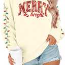 Merry Christmas Sweatshirts Women Merry and Bright Christmas Outfit Sequin Letter Printed Xmas Pullover Tops,  XL