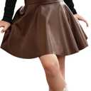 WDIRARA Toddler Girl's PU Leather Flared Mini Skirt High Waisted Skater A Line Skirt Coffee 5Y
