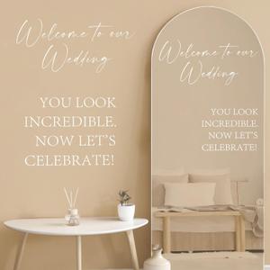 2 Pcs Welcome to Our Wedding Mirror Decal Vinyl Lettering Decal Sticker Removable Letters Wedding Decals for Mirrors Glass Window Sign Marriage Decoration(Classic Style,White)