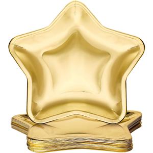 Patelai 30 Pieces Thick Star Shaped Paper Plates Disposable Party Plate Pentagram Dinnerware Decorations for Graduation Independence Day Wedding Birthday Baby Shower, 9.45 Inch(Gold,30 Pieces)