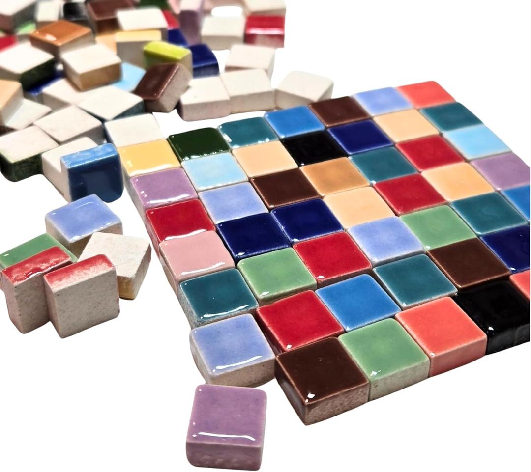 Ceramic Mosaic Tiles for Crafts Bulk, Small Square Porcelain Tiles Embellishment, Gift for Dollhouse Maker, 9.5x9.5mm, 300 pcs