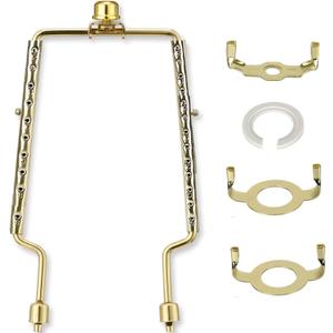 8 9 10 11 12 inch Lamp Shade Harp Holder, ALUCSET Adjustable Lamp Harp Kit, Fit Both Standard Lamp Rod and E14 E26 E27 Light Base UNO Fitter Adapter Converter Finial Set, Lampshade Bracket (Gold)