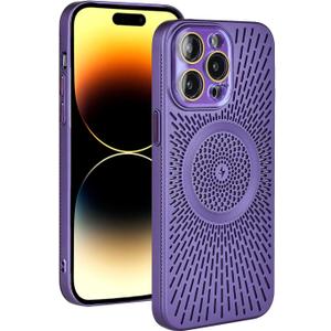 Compatible with iPhone 15 Pro Max All-Inclusive Hollow MagSafe Case [ Senior Heat Dissipation Breathable ] [ Luxury Shock Protection ] iPhone 15 Pro Max Case for Man Women Girls-Purple