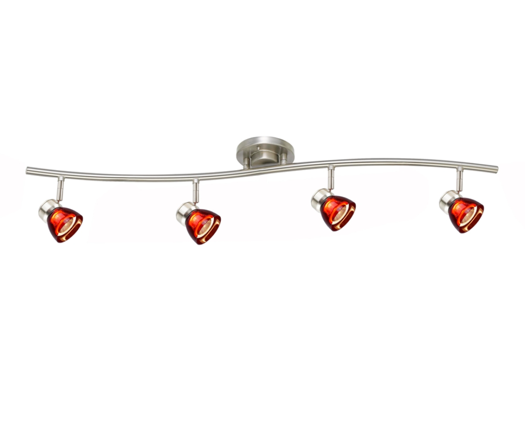 4-Light LED Track Lighting Kit Brushed Steel Finished Clear Red Acrylic Shades A85L-BS-CRD (Brushed Steel/Clear Red)