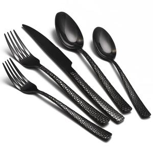 Black Hammered Silverware Set, 20 Piece Stainless Steel Flatware Set for 4, Food-Grade Tableware Cutlery Set for Home Restaurant, Mirror Polished, Dishwasher Safe