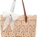 Peicees Small Shoulder Bag with Lace Ribbon for Women- Ladies Beach Boho Purse for Summer Vacation Travel Tote Bag