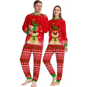 Christmas Pajamas Set, Red Loungewear Sleepwear Pant Set (Large)