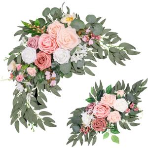 Artificial Flower Swag Set of 2 for Wedding Welcome Signs Wedding Arch Flowers for Wedding Ceremony Arbor (Pink) Artificial Flower Swag Set of 2 for Wedding Welcome Signs Wedding Arch Flowers for Wedding Ceremony Arbor (Pink)