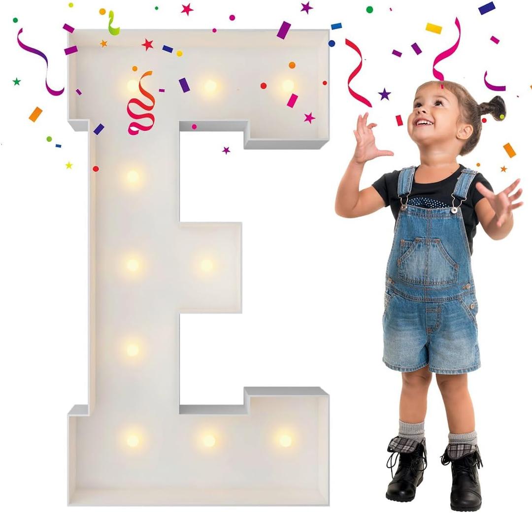 3FT Marquee Light Up Letters - Large Mosaic Balloon Arch Kit E for Engagement, Wedding, Birthday Party Backdrop Decor