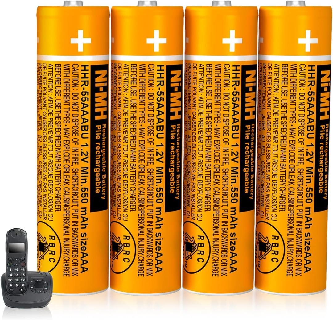 NI-MH AAA Rechargeable Batteries for Panasonic Cordless Phones,1.2V 550mah HHR-55AAABU 4-Pack Rechargeable AAA Battery for Phone,Remote Controls,Electronics