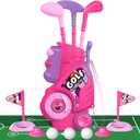 Liberry Toddler Golf Set with Putting Mat for 2 3 4 Years Old Boys Girls, Upgraded Kids Golf Cart with Unique Shoulder Strap Design, Indoor and Outdoor Golf Toys Gifts (Pink)