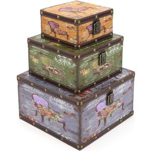 Jolitac Wood Storage Box Set of 3, Vintage Decorative Nesting Boxes Wooden Treasure Storage Crates With Latch, Home Decor Rustic Antique Boxes With Lid for Photos, Jewelry, Cash (Chair)