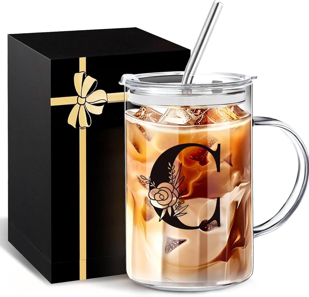 Personalized Extra Large Glass Drinking Cup With Lid Straw Valentine Gift Coffee Cup Regalos Para Mujer Teen Girl Gifts Trendy Stuff Iced Glass Tumbler Must Haves For Women Apartment Essentials