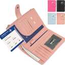 RFID Passport Holder for Women/Men Travel Gift, Large Capacity Passport Wallet, Family Travel Documents Organizer with Card/Airtag Slots, Zipper coin pocket, Cash Holder Passport Cover Case(Baby Pink)