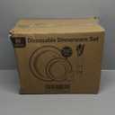 350 Piece Gold Dinnerware Set,100 Plastic Plates, 50 Cups,50 Pre Rolled Napkins with Plastic Silverware, Disposable Gold Dinnerware Set for 50 Guest