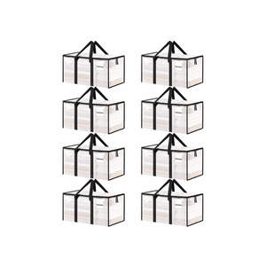 8 Pack Extra Large Heavy Duty Moving Bags, Clear Storage Totes with Zippered Lids and Reinforced Handles for Clothes, Dorm and Moving, Clear