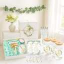 Hoolerry 6 Sets 72 Pcs Baby Shower Prizes for Game Favors Include Glass Cups Baby Shower Winners Present Box Lipstick Pen Candle Keychain Guests Wedding Gift(Greenery)