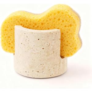 Natural Travertine Sponge Holder & Drying Rack for Kitchen Sink Non-Slip Grip Fast-Absorbing Stone Sponge Caddy Organizer Sturdy Bathroom or Kitchen Counter Accessory Beige