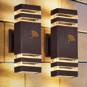 DASTOR 2 Pack Dusk to Dawn Outdoor Wall Lights, Brown Exterior Wall Sconce Lighting Fixtures, Up and Down Porch Lights Outdoor Waterproof Warm White 3000K Outside Lights for House Garage Patio, 2 Layer-2 Pack