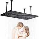 HOMEDEC Luxury Large Ceiling Rectangle Rainfall Shower Head, 16x32inch High Pressure Rain Showerhead with Silicone Nozzles Full Body Fixed Showerheads For Modern Bathroom, Black Finish