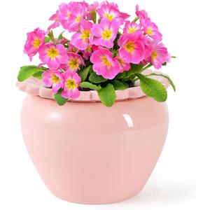8in Pink Ceramic Self Watering Planter - Terracotta Maintenance Plant Seeder for Indoor African Violet Plants (7.5in)