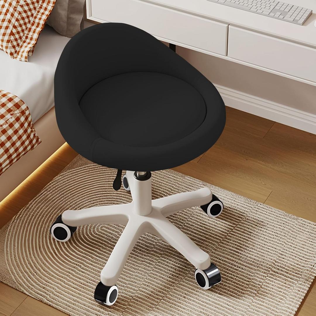 Rolling Stool Ergonomic Swivel Seat, Adjustable Height, Ultra-Quiet Wheels, Padded PU Leather Cushion, for Salon, Office, Massage & Medical Use Black sap1