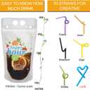 100 Pcs Zipper Plastic Pouches Drink Bags, Heavy Duty Hand-Held Translucent Frosted Reclosable Stand-up Bag 2.4" Bottom Gusset with 100 pcs Straws & Funnel Included