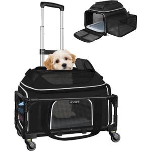 Top & Side Expandable Small Pet Carrier with Wheels Airline Approved
18"Lx11"Wx11"H, for Delta/United/American Airlines, Pets Under 10 Lbs, Lockable Zippers,Soft-Sided, Anti-Scratch Mesh, Black