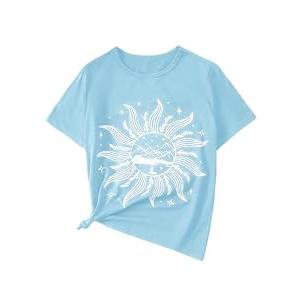 SOLY HUX Graphic Tees for Girl Floral Print Short Sleeve Round Neck T Shirts Tops Light Blue Graphic 11-12Y