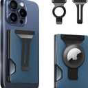 Magnetic Phone Wallet Compatible with Apple MagSafe - Metal Card Holder with AirTag Holder, RFID Blocking & Money Clip Mag Safe Wallet for iPhone 16 15 14 13 12 Pro Max/Pro/Plus/Mini (Blue)