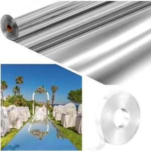 Tinideya 3.3 x 98.4 ft Mirror Rug Aisle Runner for Wedding Ceremony Double Sided Reflective Carpet Aisle Runner Walkway Rug Roll for Outdoor Birthday Graduation Party Decor(Silver)