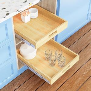 Pull Out Cabinet Organizer, 1PC 18” W x 21” D Soft Close Slide Out Wood Drawer Storage Shelves for Kitchen, Base Cabinet Organization for Pantry, Finished, Heavy-Duty, Bottom Assembly