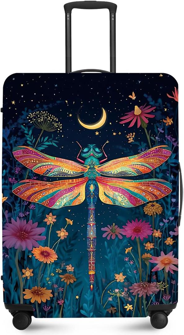 FOREVER QUEEN Magical Dragonfly Luggage Cover Suitcase Protector Suitcase Cover Anti-Scratch,Stretchable Bag Cover Washable Durable Polyester