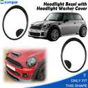Osompar Headlight Trim Ring with Headlight Washer Cover Compatible with 2007-2015 MINI Cooper Gen2 R55 R56 R57 R58 R59 Black Pair Replaces 51137149905 61672752559 Driver Passenger Side