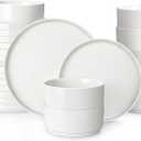 MALACASA 24 Pieces Porcelain Dinnerware Set, Modern White Dish Set for 8, Premium Serving Plates and Bowls Sets, Chip and Scratch Resistant Dishware Sets Kitchen Dishes Dining Ware Set, Series LEAH