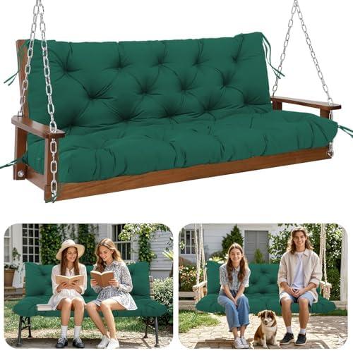 HZMGPCM Outdoor Swing Cushions 2-3 Seat Replacement Waterproof Porch Swing Cushions 60 inch with Backrest and Ties Thicken 5" Bench Cushion for Patio Furniture Backyard(Dark Green60x40x5inch)