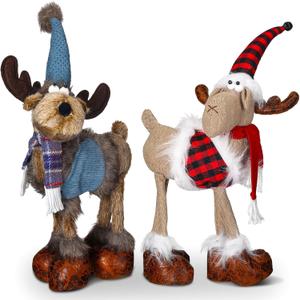 Meooeck 2 Pcs Christmas Reindeer Decoration Plush Stuffed Xmas Deer Holiday Decoration Handmade Swedish Christmas Table Decor Ornament Elk Figurines for Home Indoor Fall Winter Party(Cute Style)
