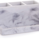 BINO | Multi Purpose 3 Compartment Organizer with Tray | Makeup Brush Holder Makeup Brush Organizer Holder Toothbrush Marble Bathroom Accessories (Matte Marble)