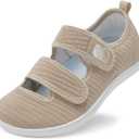 Besroad Womens Wide Diabetic Shoes Adjustable Walking Sneakers Arthritis Edema Zero Drop Sole Shoes Indoor Outdoor Casual, 8Wide Khaki