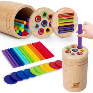 Wooden Learning Color Sorting Toys for Toddlers Sensory Sorting Coin Box Toys for Toddlers 1-3 Fine Motor Skills and Matching Games for Toddler Learning Toys