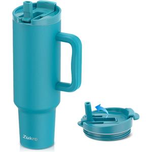 Zukro 50 oz Tumbler With Handle and Flip Straw, Leak Proof Lid, Double-Wall Stainless Steel Water Bottle for Home, Oiffce, Work, Large Vacuum Insulated Travel Cup Fit in Cupholder, BPA-Free, Blue