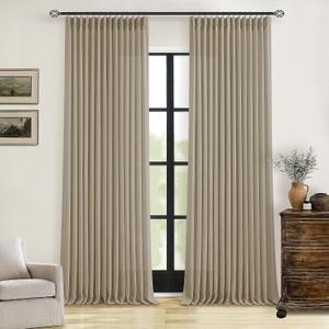 Pleated Linen Curtains 90 Inches Long for Living Room Pinch Pleat Hooks Track System Back Tab Custom Made Memory Shape Drape Privacy Protection Grey Beige Living Room Bedroom Window Curtain 90 Inch (40"W x 90"L (Pack of 2)