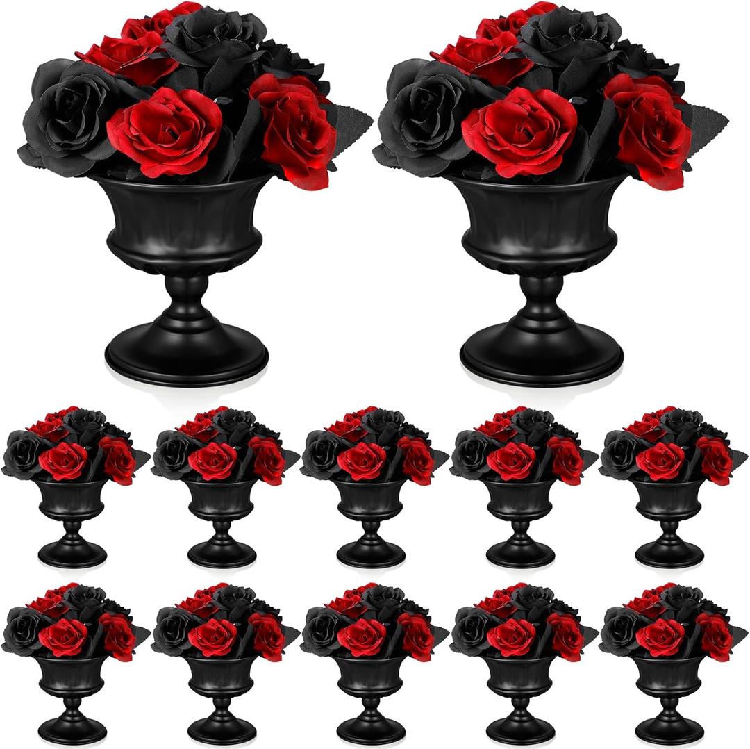 Gerrii 12 Pcs Vases for Centerpieces Metal Compote Vases Urn Planter Trumpet Flower Stand Small Pedestal Flowers for Wedding Table Reception Birthday Anniversary Ceremony Home Decor, 5.91 Inch(Black)