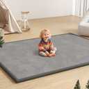 Floisdace Baby Play Mat for Floor, 1.3'' Thick Memory Foam Tummy Time Mat - Super Soft Coral Velvet Nursery Rug with Non-Slip Backing, Crawling Rug for Toddlers/Infants, Yoga & Tatami Use, 59''x79''