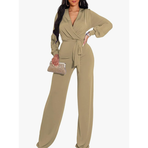 Formal Jumpsuits for Women Dressy Evening Sexy Deep V Neck Plus Size Long Wide Leg Pants Rompers Clubwear, Size M